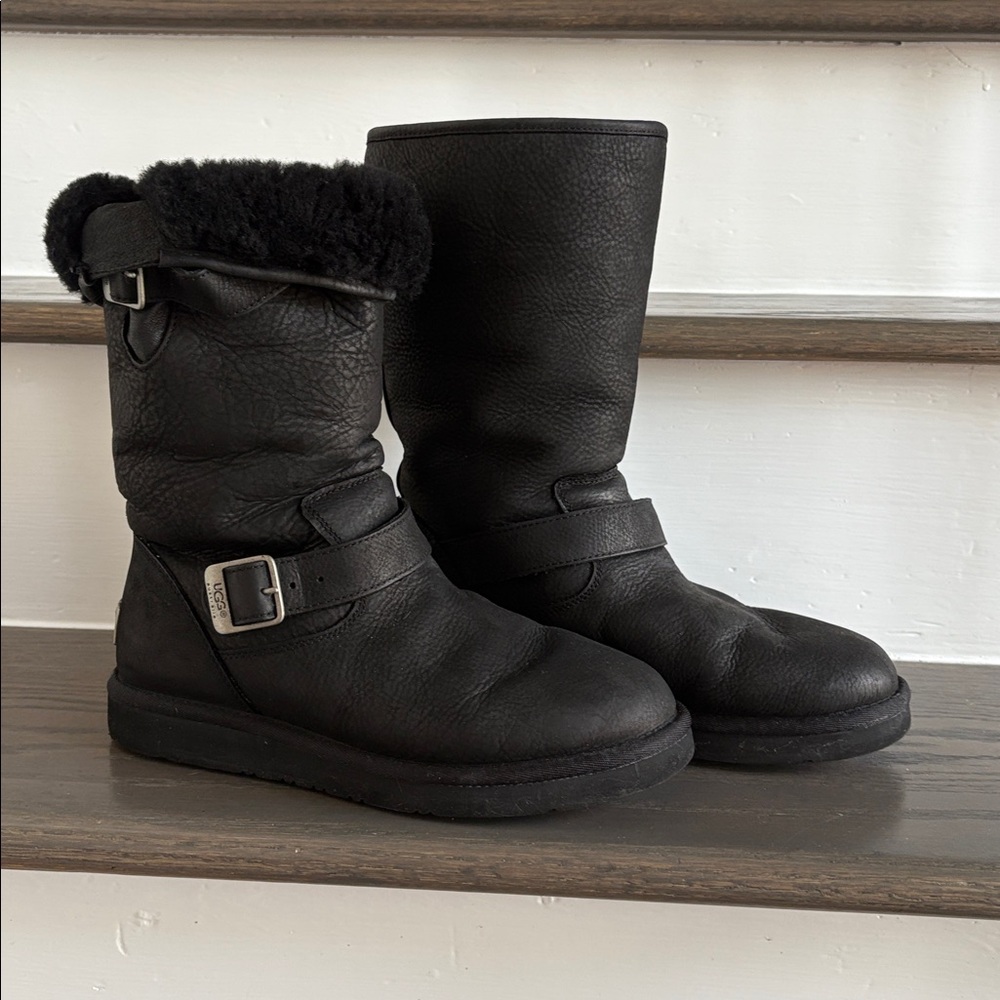 UGG Black Moto Winter Warm Waterproof Boots Women’s 8 / 39 EUC
